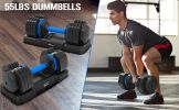 Adjustable Dumbbell - 55lb Single Dumbbell with Anti-Slip Handle, Fast Adjust Weight by Turning Handle with Tray