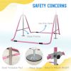 Qaba Folding Gymnastics Bar for Kids with Shock Absorption, Adjustable Gymnastics Horizontal Bar, Gymnastics Kip Bar for Home Use, Pink